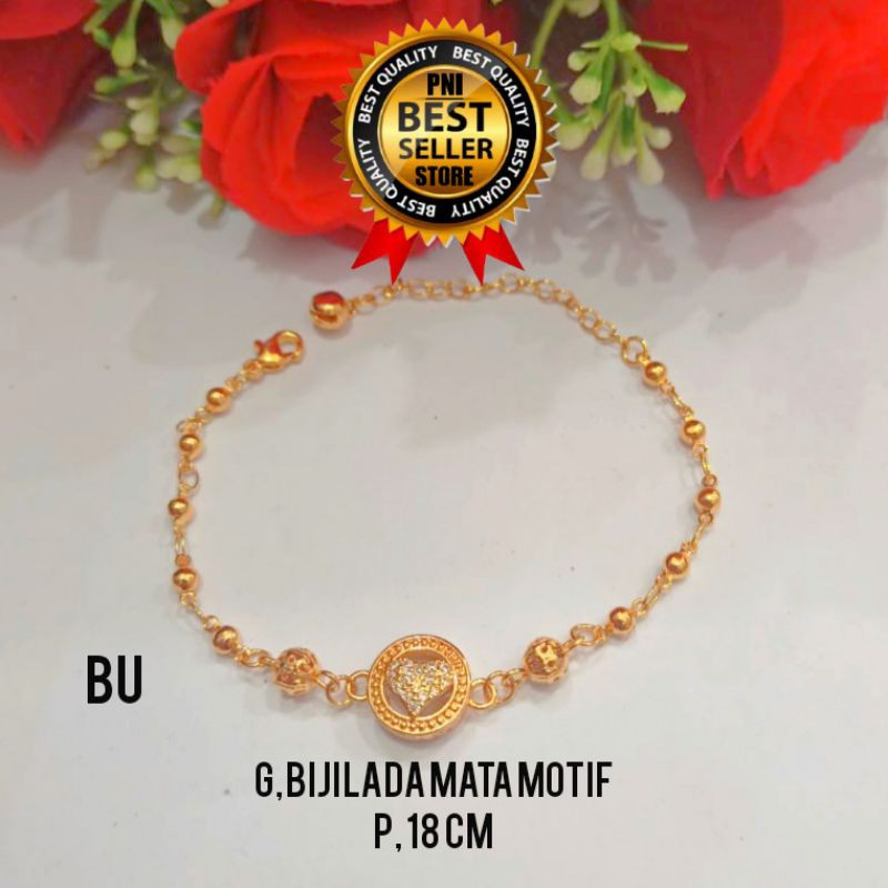 Fifi Fashion Gelang Tangan Dewasa Biji Lada Kerancang Kombinasi Model Perhiasan Lapis emas 19#