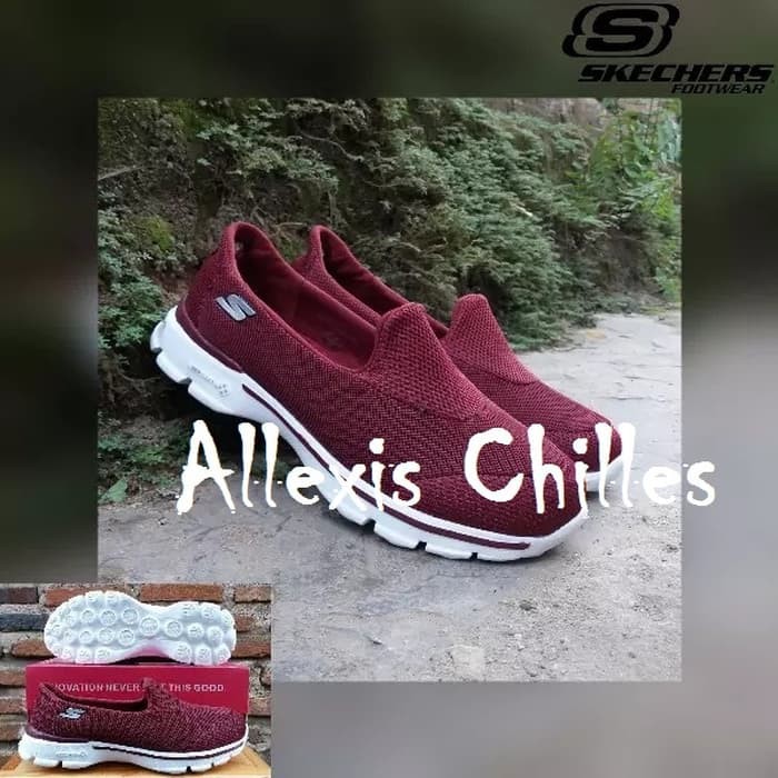 Sepatu Slip On Wanita Skechers Go Walk 4 Premium Quality Import Maroon