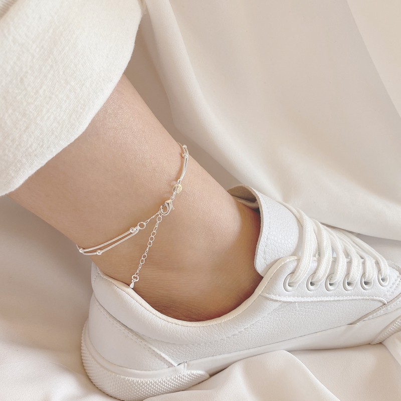 925 Silver Double Layer Bracelet Anklet Silver Bead Multi Layered Korea Bracelets Women Girl Jewelry Hot Sale