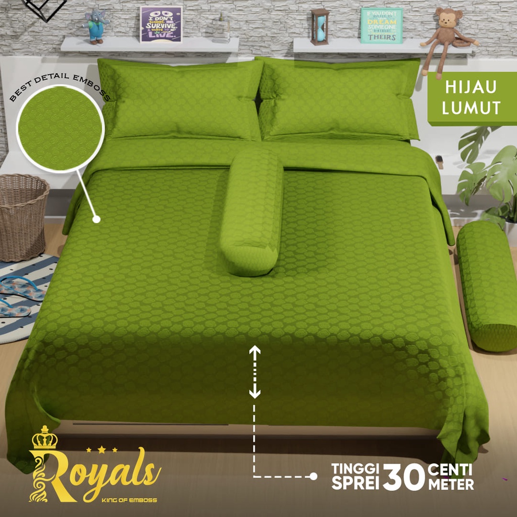 Royals Emboss BedCover SET Sprei Uk 160/180 - Hijau Lumut