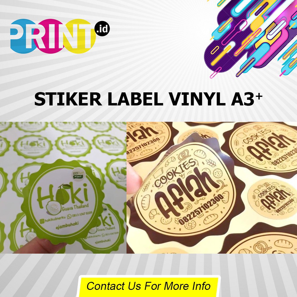 

CETAK STIKER LABEL VINYL KEMASAN /A3+ CUSTOM CUT SESUAI POLA