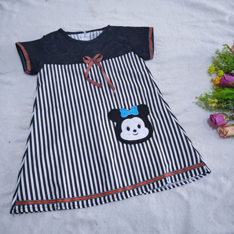 Dress Anak 2 3 Tahun cewek perempuan baju anak terbaru viral Fatonah Shop Strip Mouse