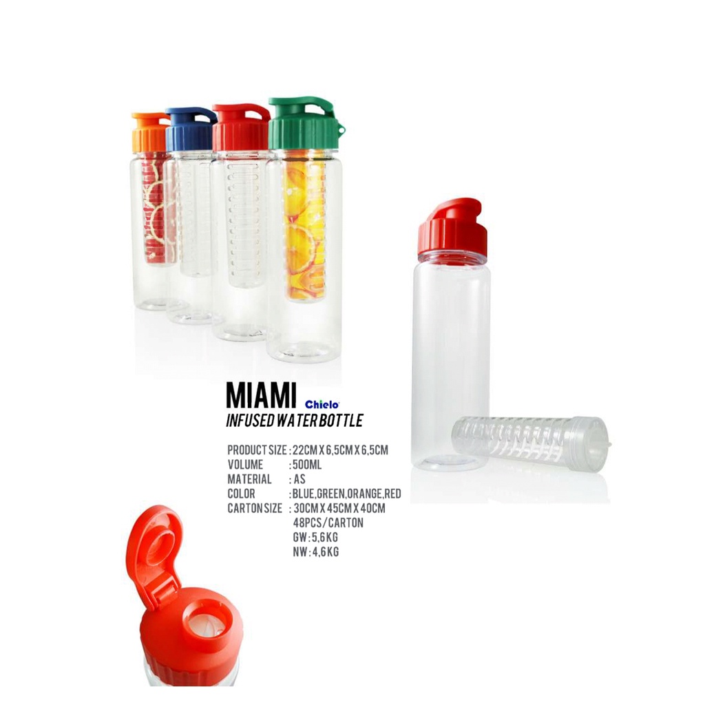 GROSIR TUMBLER / BOTOL MINUM CHIELO MIAMI INFUSED WATER BPA FREE 500ml / KUALITAS PREMIUM / BOTOL ON