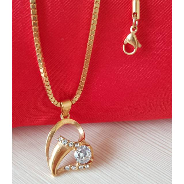 Kalung Fashion Titanium Big Love Import Antikarat rantai milano