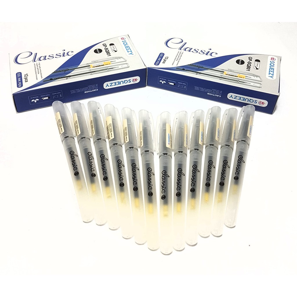 HARGA GROSIR (1kotak/12pcs ) PULPEN GEL INK PEN CLASSIC SQUEEZY GP-SQ801