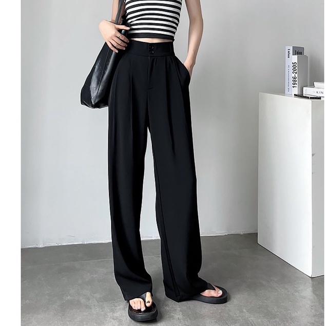 celana kulot wanita casual longgar korean style highwaist straight pants import celana hitam trousers wanita