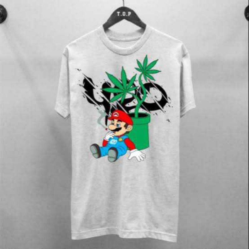 baju distro / kaos distro / kaos cowok 420 mario bros putih