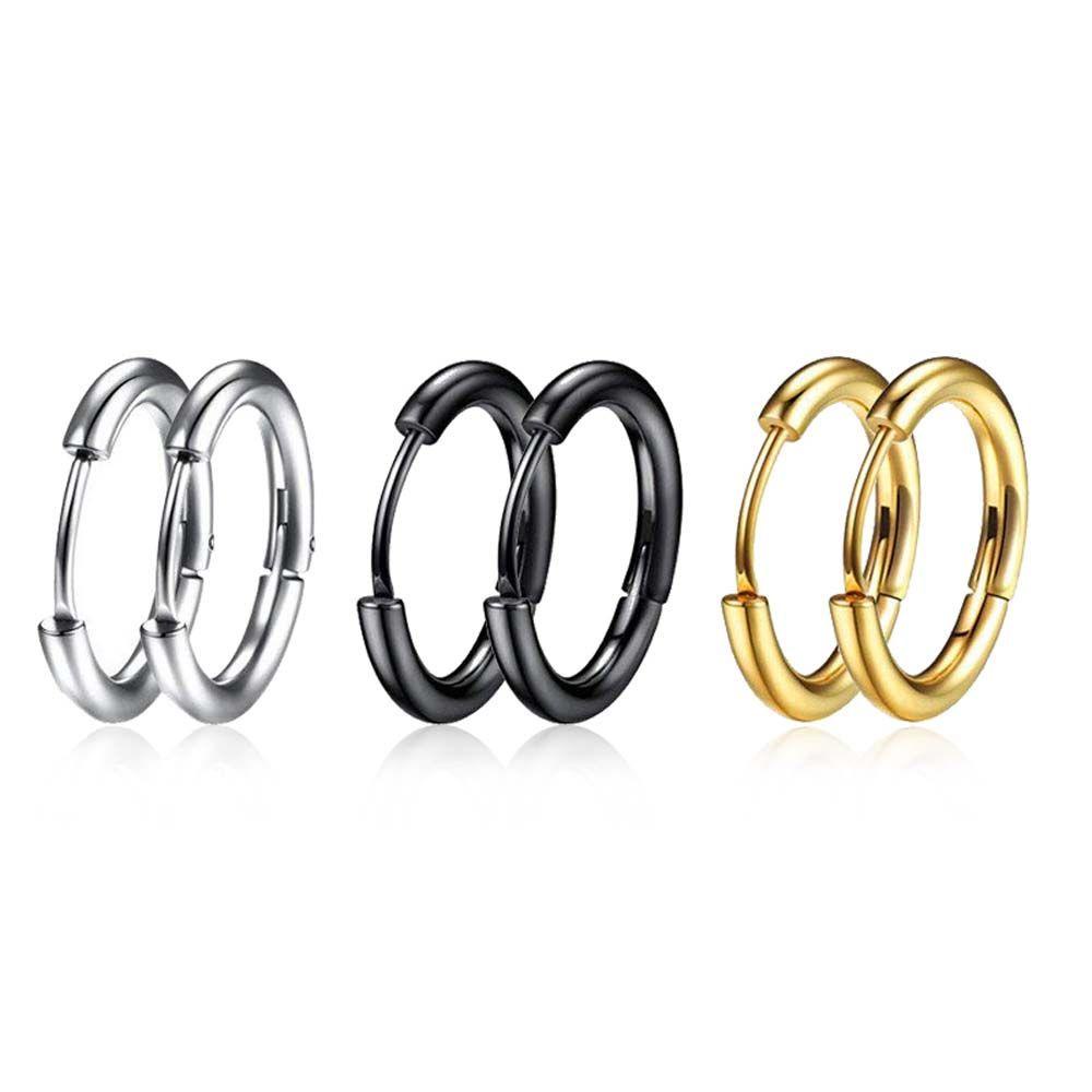 1 Pasang Anting Hoop Bulat Mini Bahan Titanium Steel Gaya Punk Klasik Untuk Pria Dan Wanita