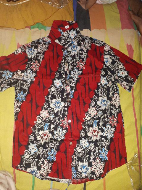 Kemeja 113 Tu# Kemeja Batik Dewasa Warna Merah Edisi Imlek Bahan Katun Stretchy