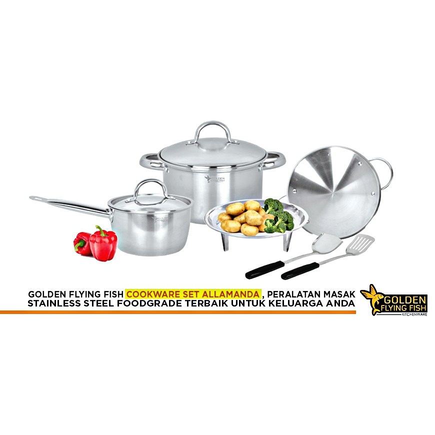 (BISA COD) PROMO Panci Set Golden Flying Fish Cookware Set Allamanda 8pcs STAINLESS STEEL Premium