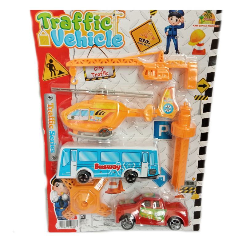 Mainan anak laki laki Traffic Vehicle kemasan set mika