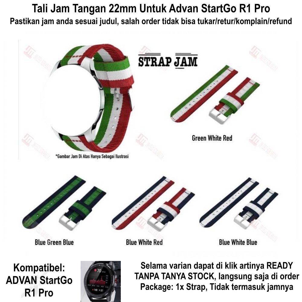 Tali Jam Tangan Advan StartGo R1 Pro - Strap 22mm Nylon 3 Baris Warna