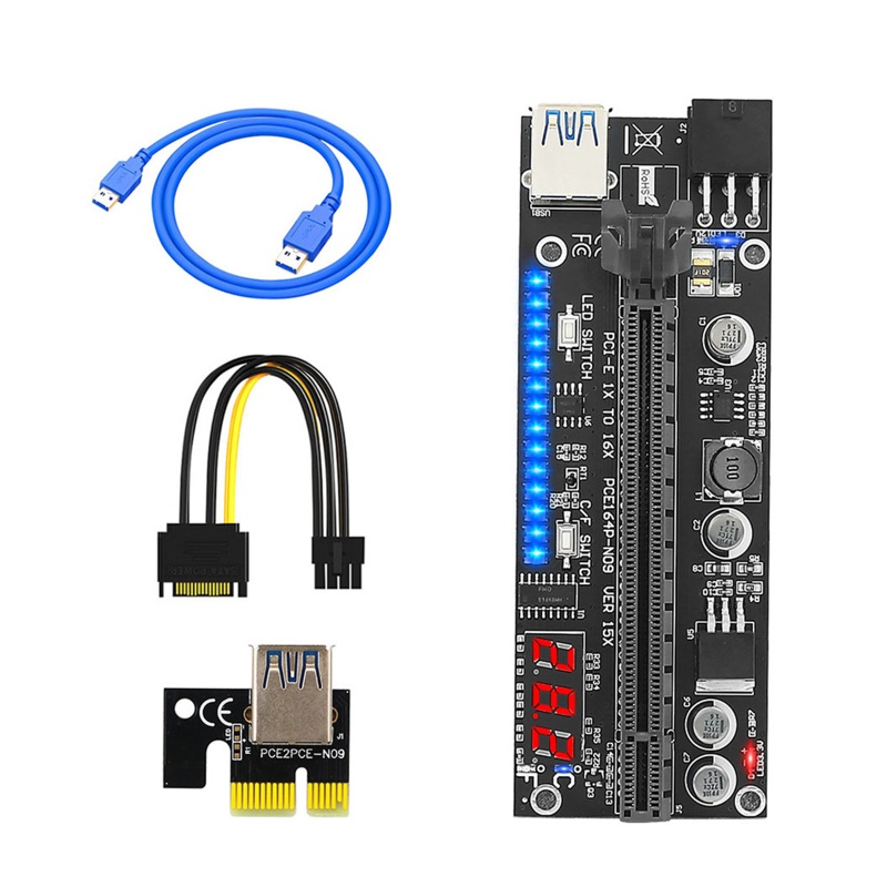 Btsg Ver15X USB3.0 PCI-E Riser PCI Untuk Express 1x4x8x16x Extender 3528kartu Adaptor Pcie Riser LED RGB 6Pin Power Untuk