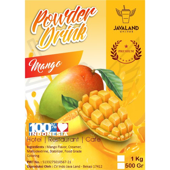 Javaland Bubuk Minuman Rasa Mango / Mangga 1Kg - Premium Plain | Bubble Powder Drink Boba