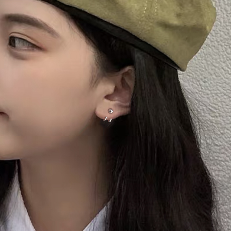 Anting Baris Ganda Geometris Perak Pria Dan Wanita vintage hip hop Korea Aksesoris