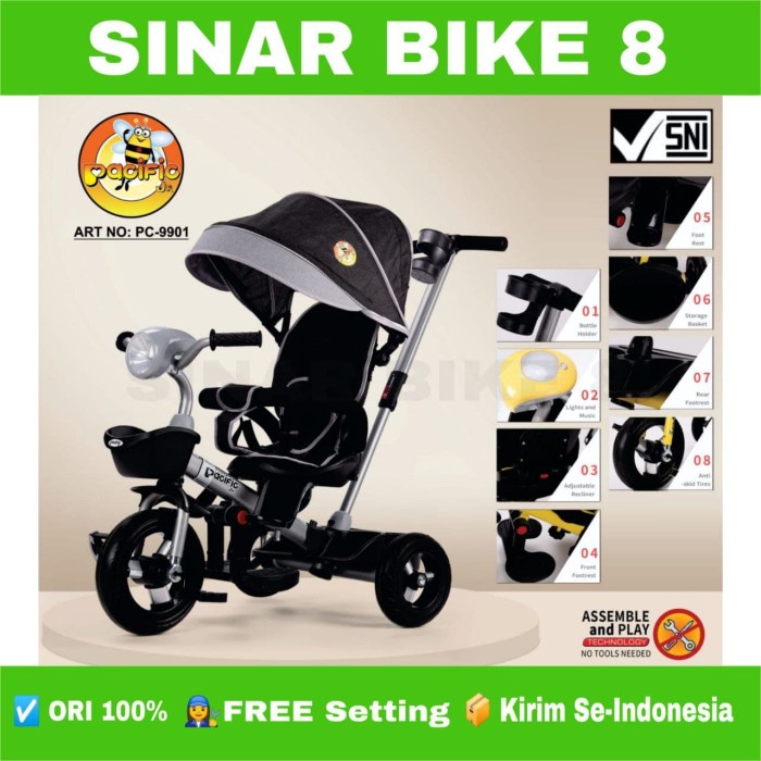 Sepeda Roda Tiga Tricycle Anak PACIFIC PC 9901 Musik Lampu Kanopi