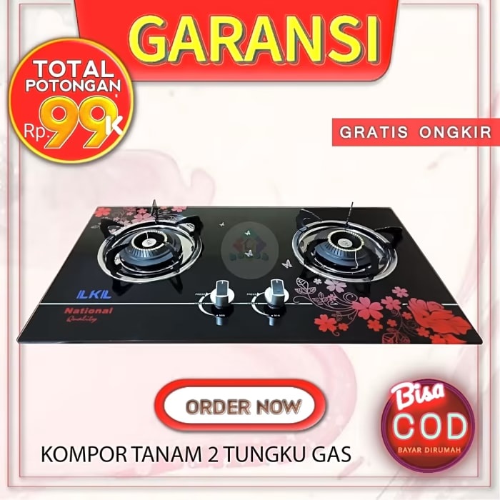 Jual Kompor Gas Tanam Kaca Tungku Lkl Nasional Api Biru Dengan Lpg Regulator Indonesia Shopee