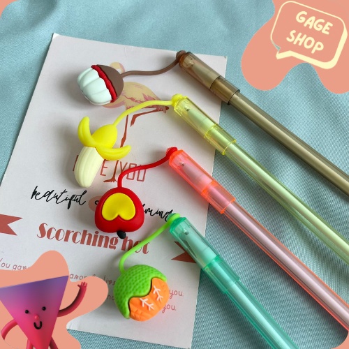 

pulpen gel buah tumbuhan (4/8/12 pcs) pena tinta hitam kebutuhan sekolah anak alat tulis pen lucu imut bolpen unik fancy keren bisa COD termurah import