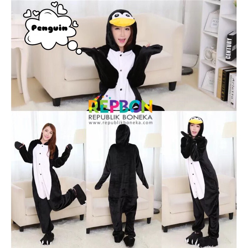 BAJU ONESIE PENGUIN HITAM KOSTUM PIYAMA PESTA