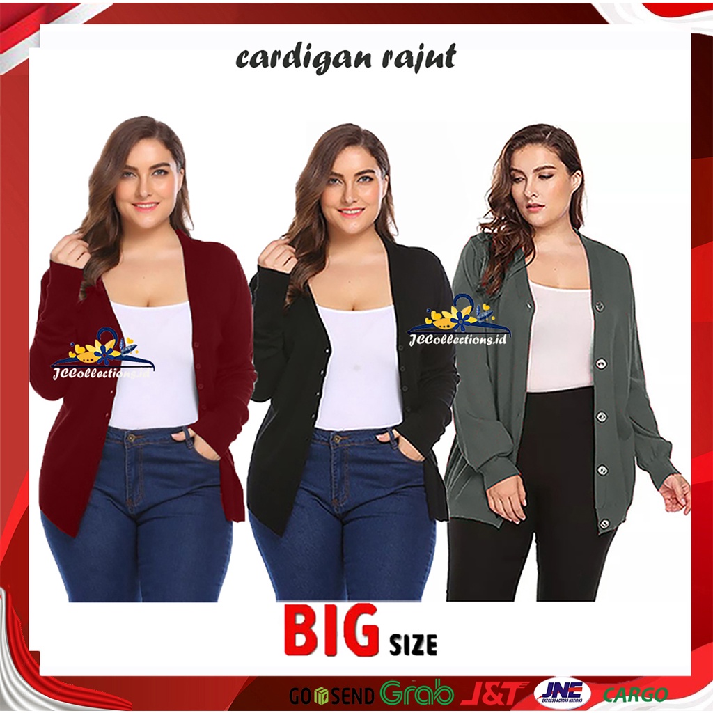 Cardigan Wanita Big Size Jumbo Rika / Cardigan Rajut V Neck Size Besar - JCCollections