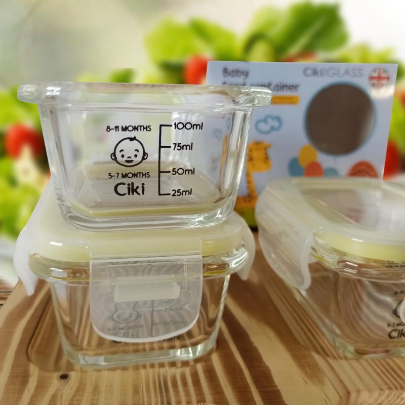 CIKI Glass Baby Food Container Wadah Kaca Mpasi 150ml Isi 2