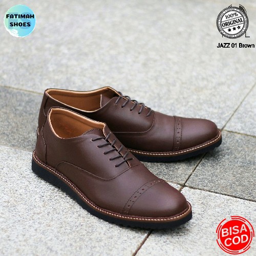 Sepatu Pantofel Formal Kasual Kulit Pria Kerja Kantor FATIMAHSHOES Kulit Asli Hitam Coklat