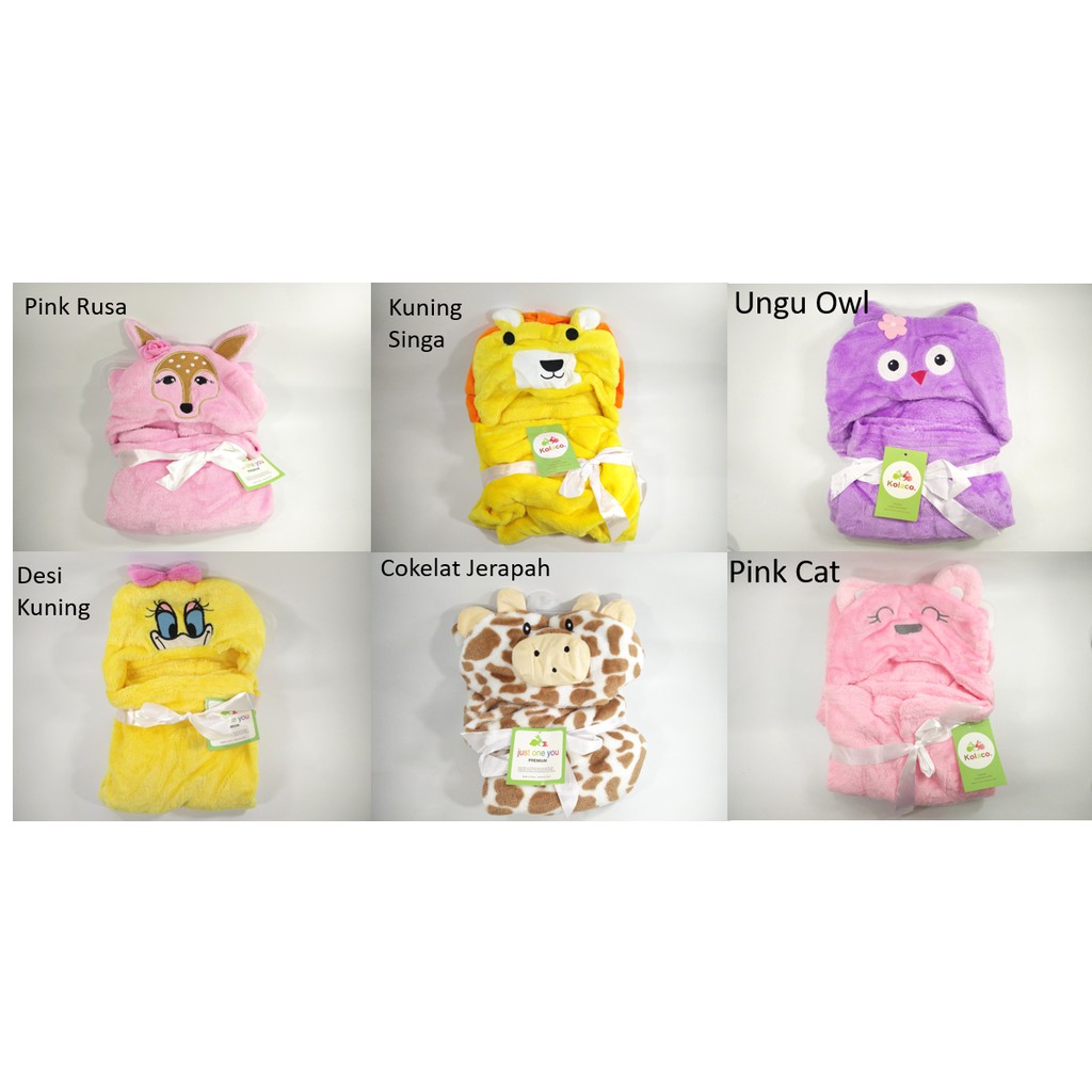 Selimut Topi Hoodie BONEKA Selimut Bayi Karakter Fleece Animal Halus l Part 1