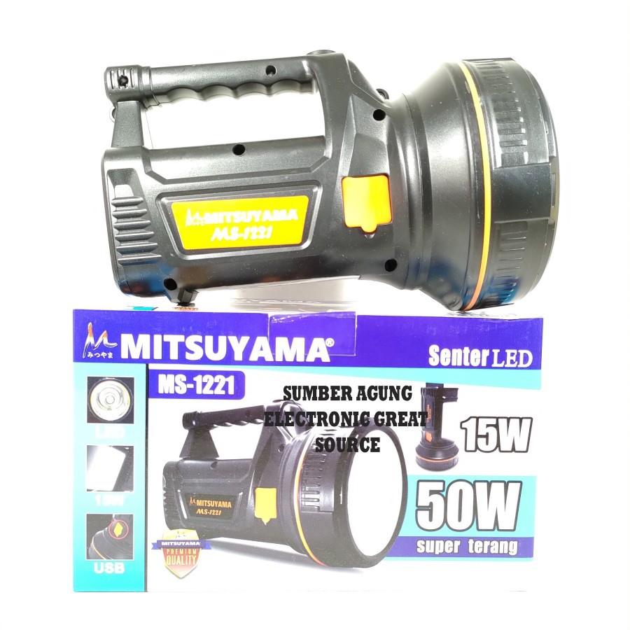 Senter Mitsuyama MS1221 Sorot LED 50W Terang 15W Emergency Bisa Cas HP