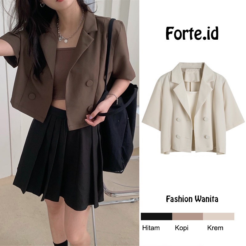 [3 warna]blazer lengan pendek hitam wanita outer basic blezer crop top jaket korean style wanita jaket wanita