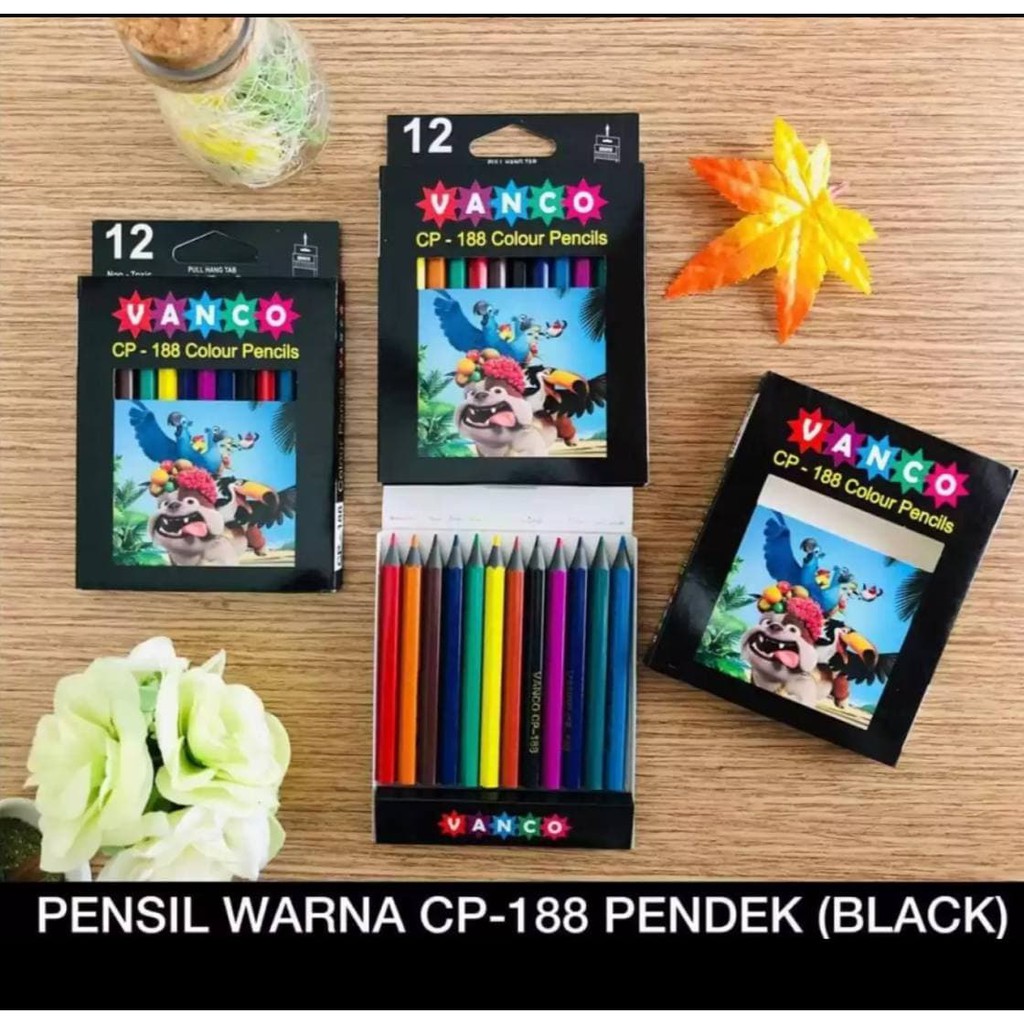 VANCO PENSIL WARNA PENDEK PANJANG ISI 12 BLACK EDITION