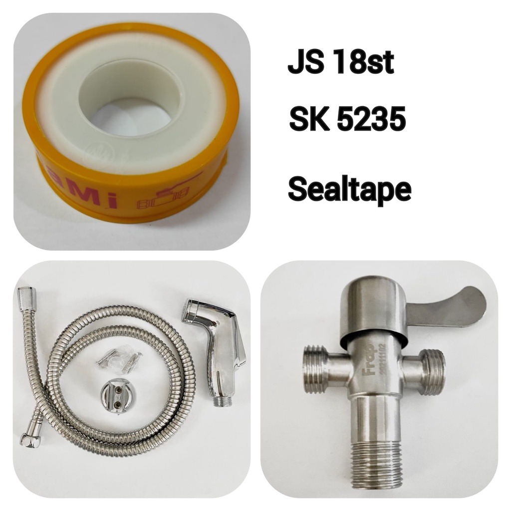 Paket Hemat Jet Shower Cebok 18st dan Stop Keran air Tee Stainless 304 5235 -Paket Shower Closet Toilet