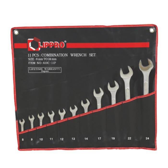 LIPPRO KUNCI RING PAS SET 11 PCS 8-24 MM COMBINATION WRENCH SET