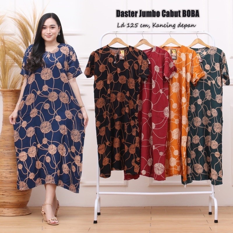 DASTER JUMBO LD 120 CM KANCING DEPAN BUSUI BUMIL BAHAN  SANTUNG RAYON HALUS ADEM BAJU TIDUR IBU LENGAN PENDEK BANYAK MOTIF-DSJ BOBA