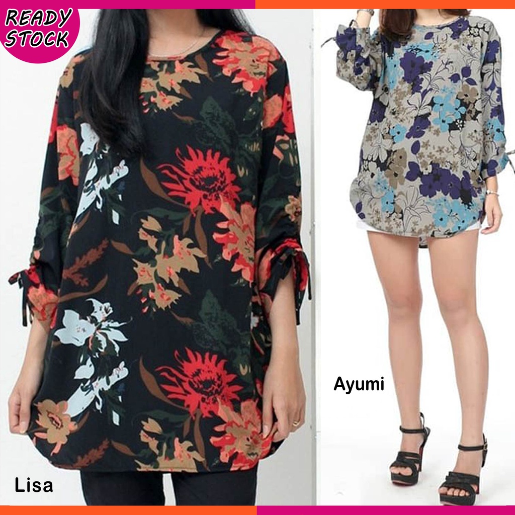 BIGCLO - (COD) LD 120cm Baju Blouse Jumbo Atasan Wanita Jojoba Big Size Motif Bunga