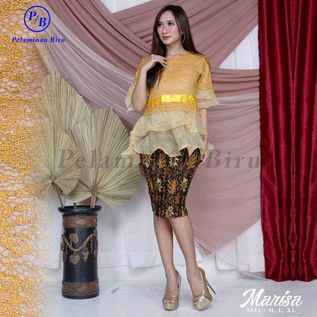 PB&gt; SET ORGANZA MARISA / KEBAYA BRUKAT MIX ORGANZA PENDEK / BAJU KEBAYA MODERN / BRUKAT MIX ORGANZA