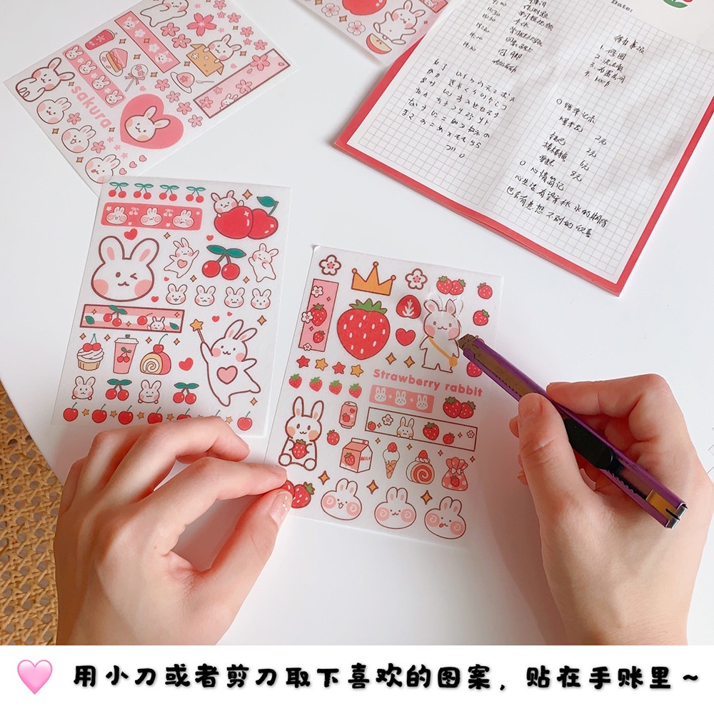 [1 PCS] Sticker DIY Dekorasi Notebook Gelas Cangkir Kotak Penyimpanan Handphone Serbaguna Model Kartun Bear Kelinci Cute Girl Lucu Stiker Koleksi Untuk Hadiah Tempelan Rias di Buku Unik Anak Dewasa