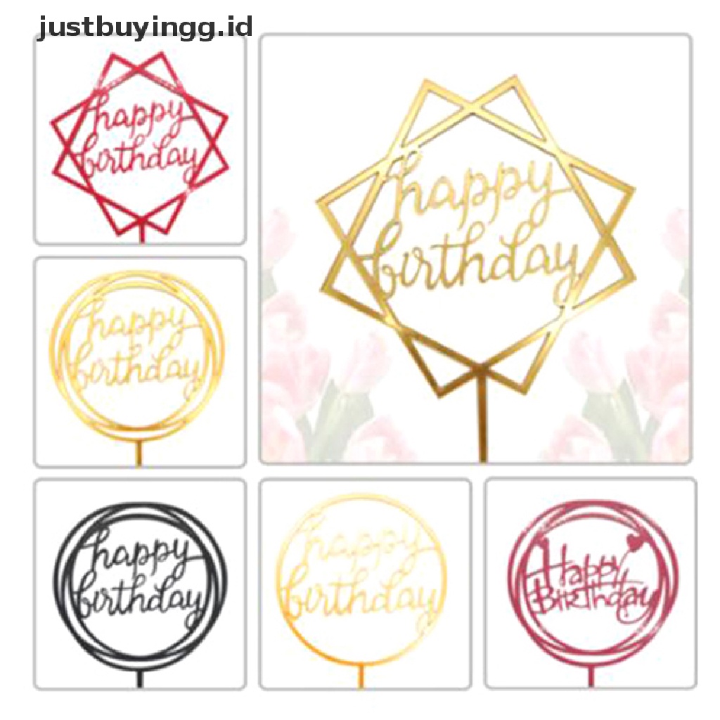 10pcs Topper Kue Desain Happy Birthday Bahan Akrilik Untuk Dekorasi Pesta