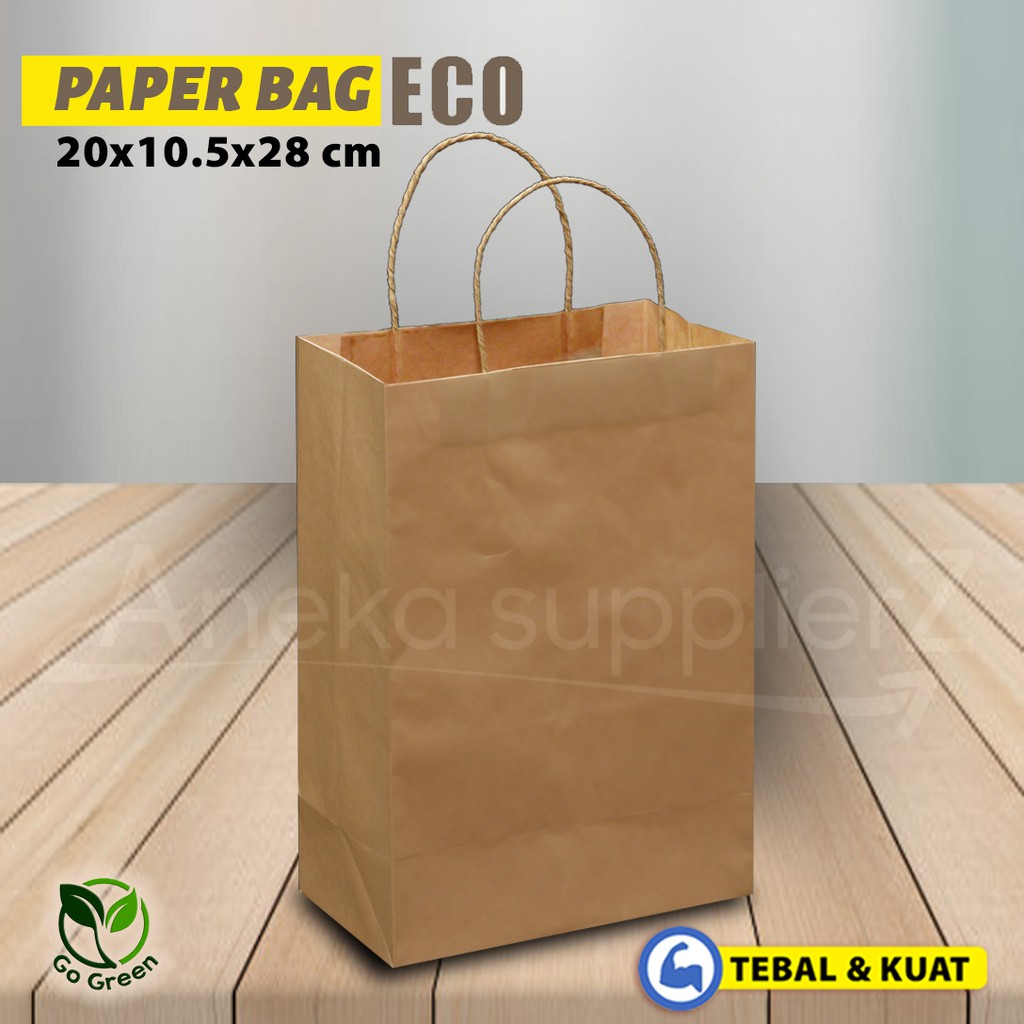

Paper Bag Polos - Paper Bag Tali Kertas | 20x10,5x28 cm - COKLAT- ( 20 PCS )