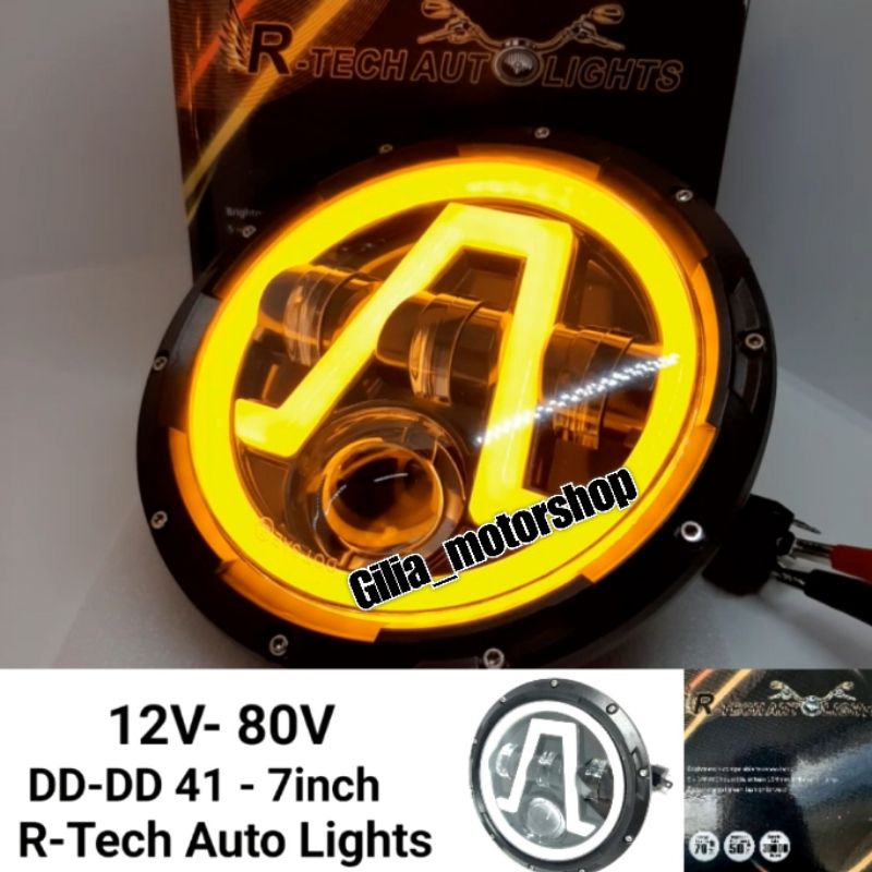 LAMPU DEPAN DAYMAKER 7 INCH DD41 12V-80V R-TECH AUTOLIGHTS ORIGINAL BULAT HEADLAMP UNTUK MOTOR MOBIL