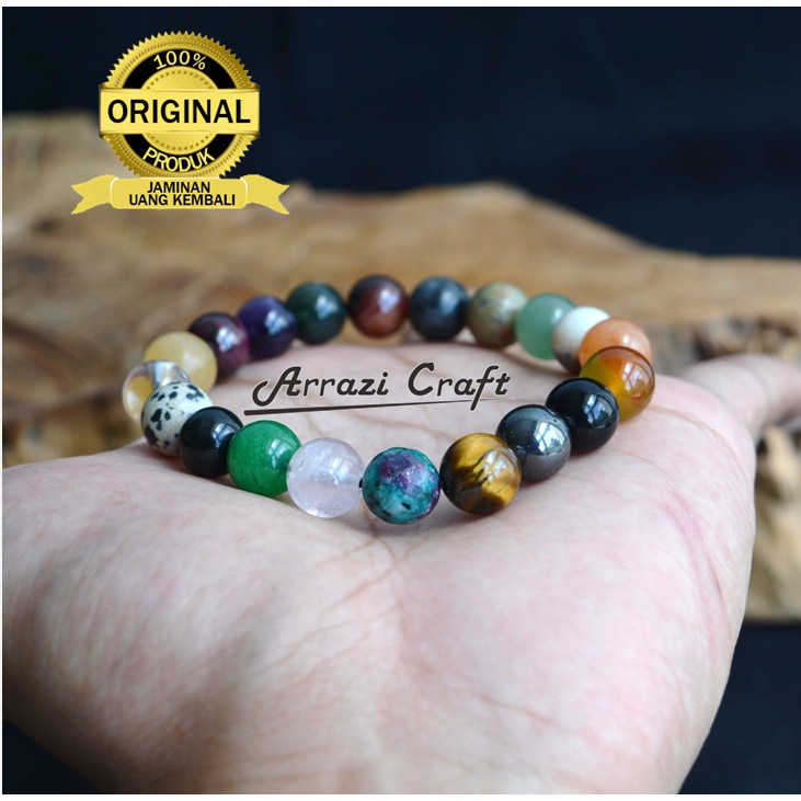 Gelang 20 Batu ASLI Akik Alam Natural ORIGINAL Kalimantan untuk Pria Wanita