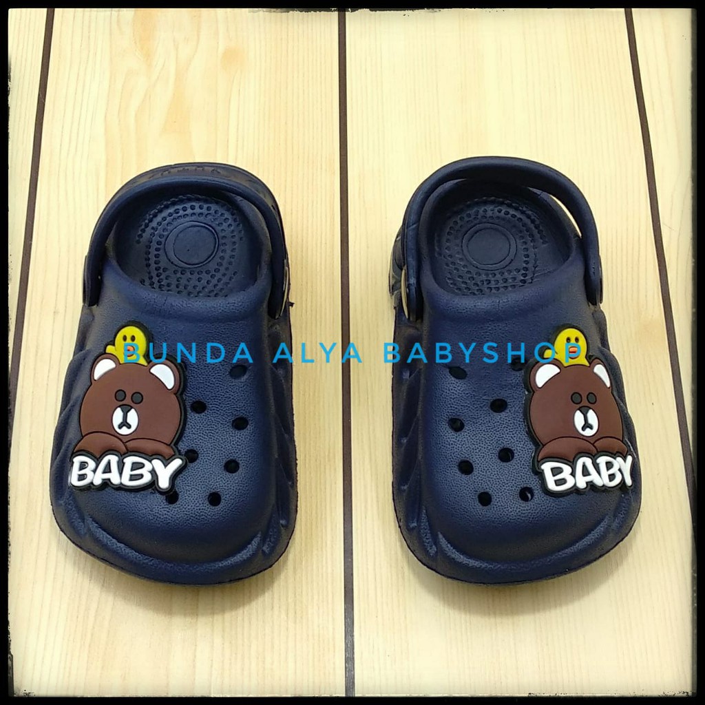 Sendal Bayi Laki Karet Usia 6 - 12 Bulan NAVY Sendal Anak Cowok Karet Model Tali belakang Motif Kartun Lucu Size 19-23