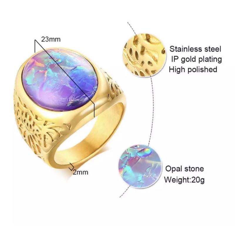 Cincin Pria Akik Opal Kalimaya Ring Berbahan Titanium Gold Mewah Original Anti Luntur dan Karat