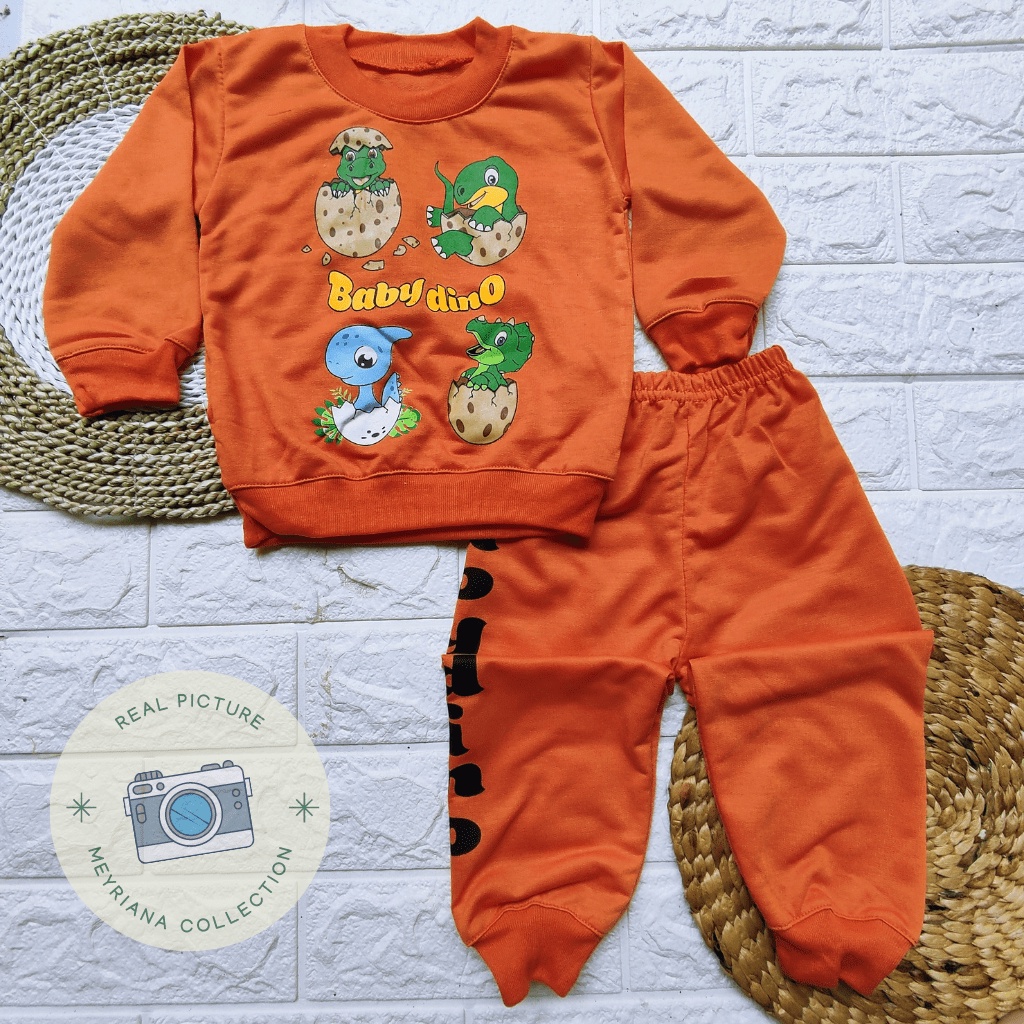 Setelan Joger Bayi Sweater Bayi Baju Bayi Motif Dino Usia 3-12 Bulan