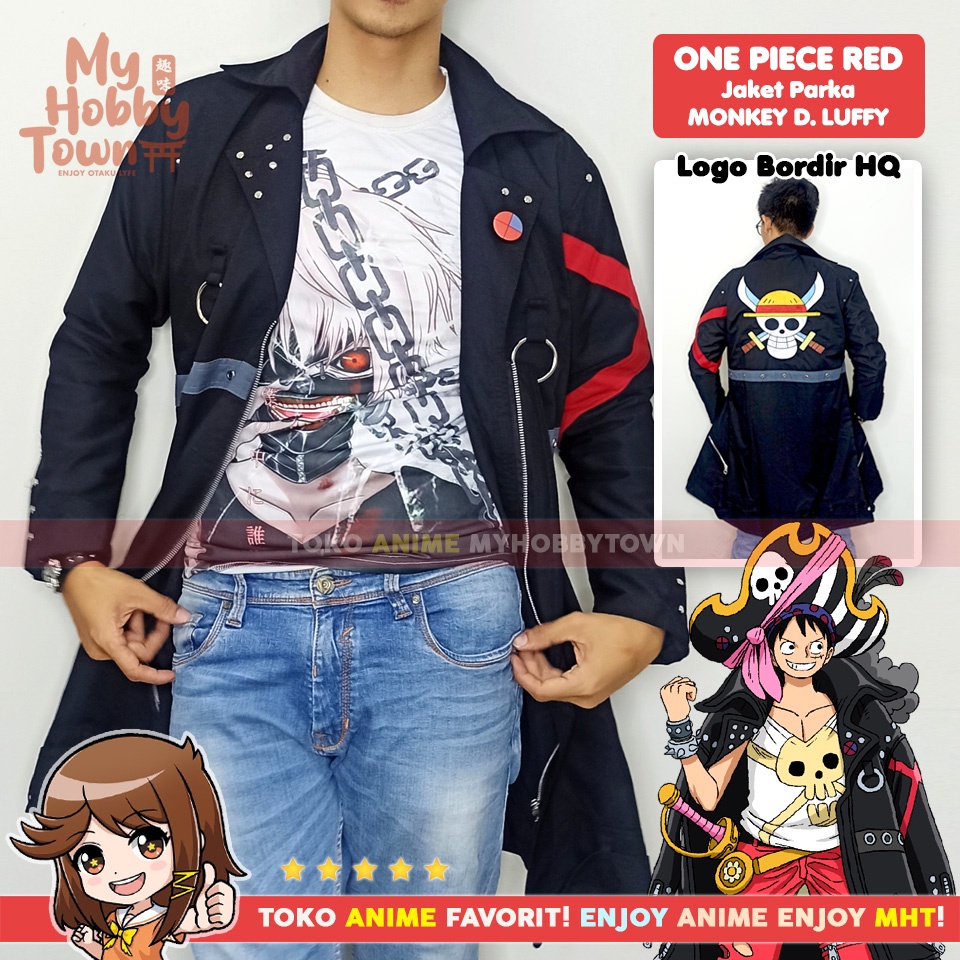 Jubah Jaket Parka Anime One Piece Red Monkey D. Luffy Kostum Cosplay