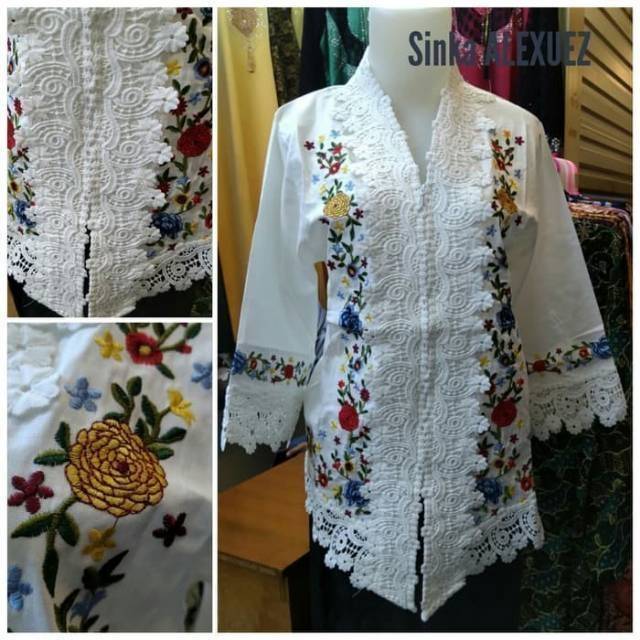 Kebaya Encim Alexuez Linen Kombinasi Brukat Premium Import Full Bordir