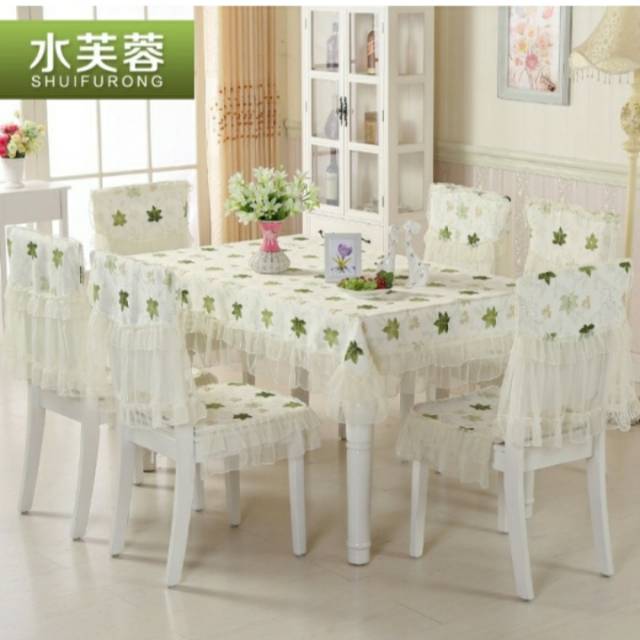 Taplak Meja Makan Shabby Set untuk 4 Kursi