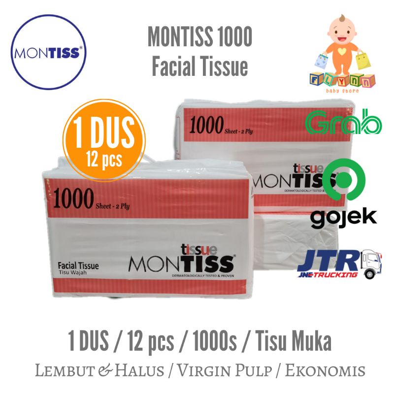 1 DUS isi 12 pcs Montiss Facial Tissue 1000 s / Tisu Muka Montiss 1000 lembar