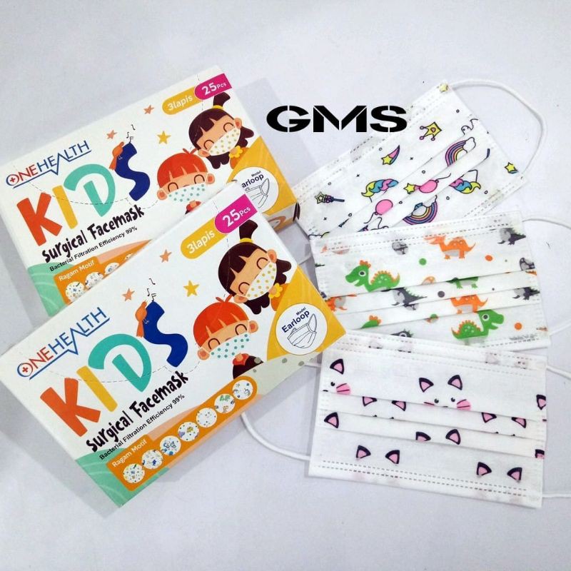 Masker Anak Medis 3 Ply OneHealth Per Box isi 25 Pcs / Surgical Face Mask Kids