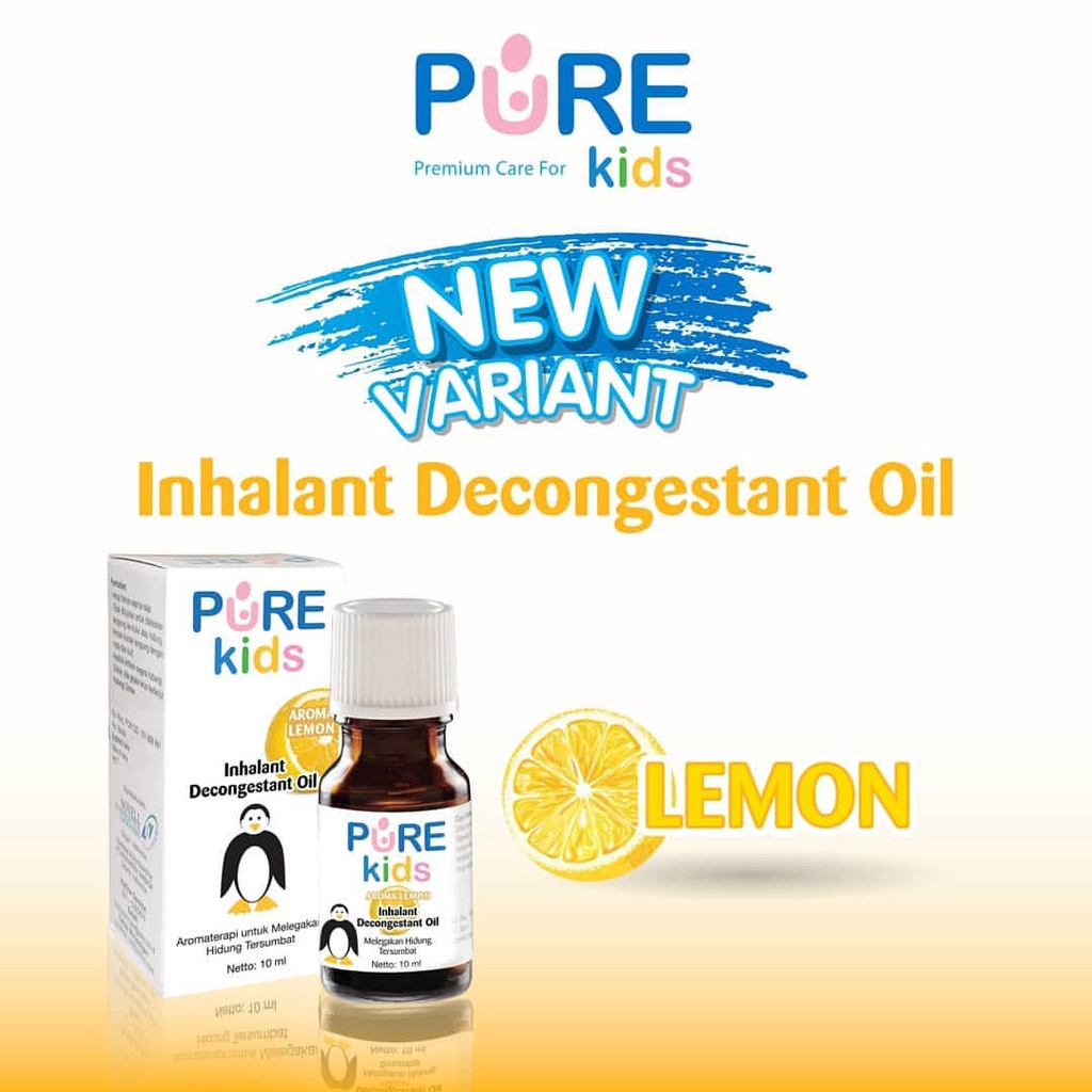 Pure Kids Inhalant Decongestant Oil 10ml Obat Pilek Bayi Baru Lahir Aroma Terapi Bayi Batuk Pilek Pereda Hidung Tersumbat Bayi Pengencer Lendir Bayi Pereda Pilek Untuk Bayi Obat Flu Bayi Dekongestan Hidung Tersumbat Difuser Aromatherapy Untuk Bayi-LEMON