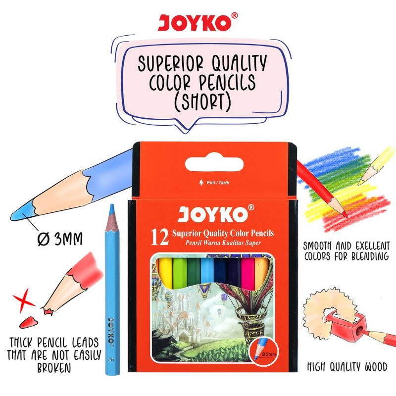 Color Pencils Pensil Warna Joyko CP-102 12 Warna  pensil warna joyko pendek